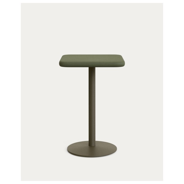 Mesa alta de exterior Esilda con sobre de cemento verde 70x70cm y pie de acero verde Ø55x96cm - Kave Home