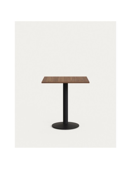 Mesa Esilda melamina acabado nogal con pie de metal acabado pintado negro  70 x 70 x 70 cm - Kave Home