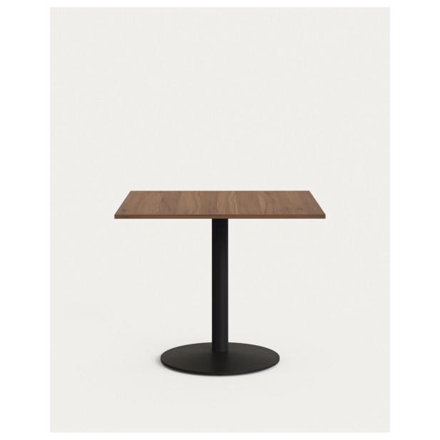 Mesa Esilda melamina acabado nogal con pie de metal acabado pintado negro 90 x 90 x 70 cm - Kave Home