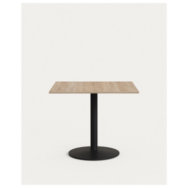 Mesa Esilda melamina acabado natural con pie de metal acabado pintado negro 90x90x70 cm - Kave Home