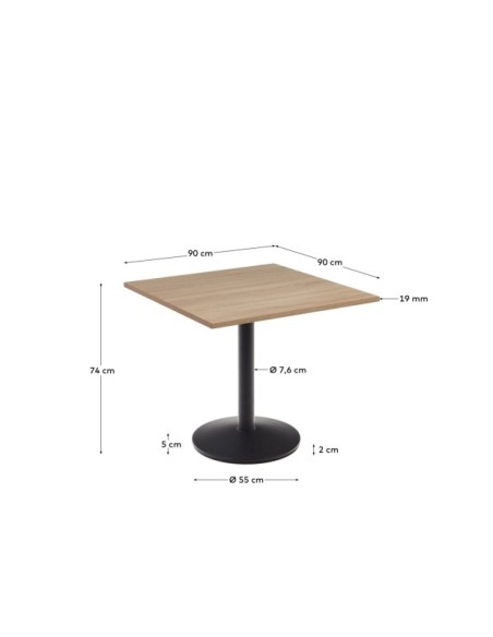 Mesa Esilda melamina acabado natural con pie de metal acabado pintado negro 90x90x70 cm - Kave Home