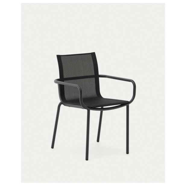 Silla de exterior apilable Galdana de aluminio con acabado pintado gris oscuro - Kave Home