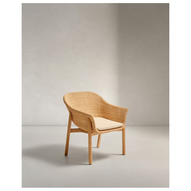 Silla Galea de madera maciza de teca y ratán sintético FSC 100% - Kave Home