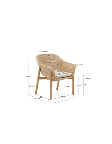 Silla Galea de madera maciza de teca y ratán sintético FSC 100% - Kave Home