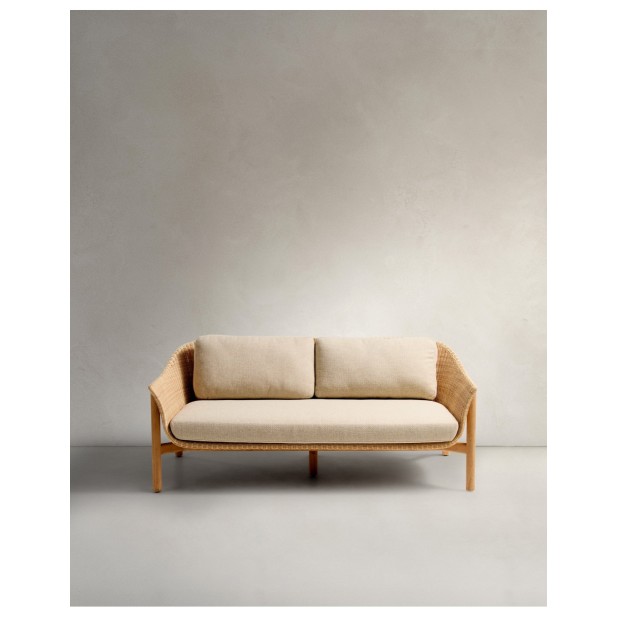 Sofá Galea de 2 plazas de madera maciza de teca y ratán sintético 170,5 cm FSC 100% - Kave Home