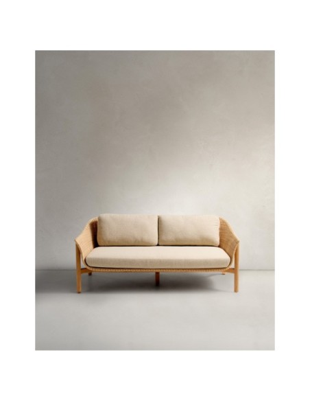Sofá Galea de 2 plazas de madera maciza de teca y ratán sintético 170,5 cm FSC 100% - Kave Home