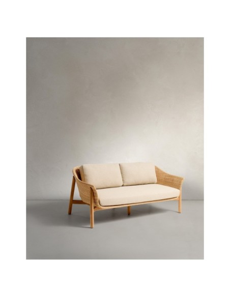 Sofá Galea de 2 plazas de madera maciza de teca y ratán sintético 170,5 cm FSC 100% - Kave Home