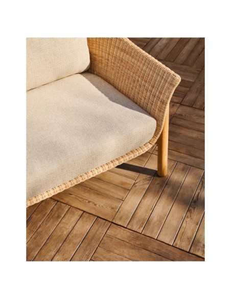 Sofá Galea de 2 plazas de madera maciza de teca y ratán sintético 170,5 cm FSC 100% - Kave Home