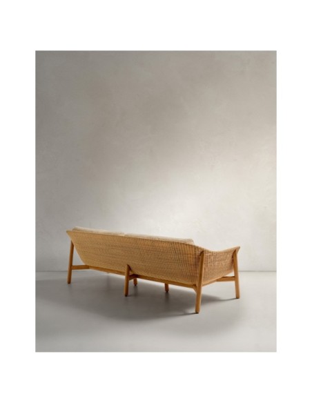 Sofá Galea de 3 plazas de madera maciza de teca y ratán sintético 223 cm FSC 100% - Kave Home