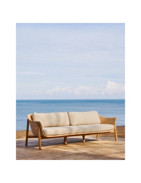 Sofá Galea de 3 plazas de madera maciza de teca y ratán sintético 223 cm FSC 100% - Kave Home