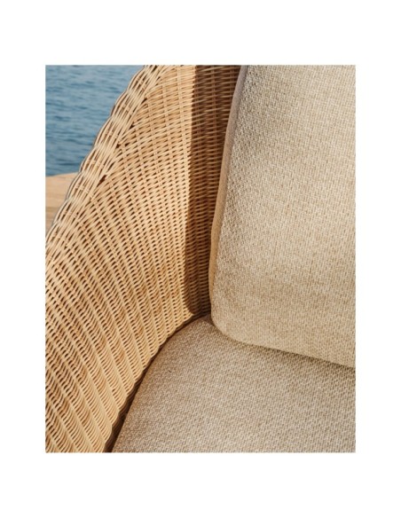 Sofá Galea de 3 plazas de madera maciza de teca y ratán sintético 223 cm FSC 100% - Kave Home