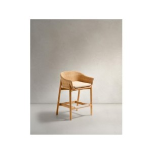 Taburete Galea de madera maciza de teca y ratán sintético...