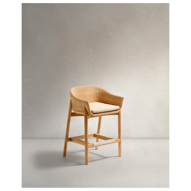 Taburete Galea de madera maciza de teca y ratán sintético 65 cm FSC 100% - Kave Home