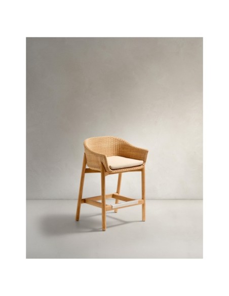 Taburete Galea de madera maciza de teca y ratán sintético 65 cm FSC 100% - Kave Home