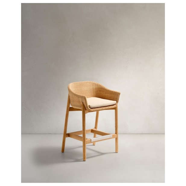 Taburete Galea de madera maciza de teca y ratán sintético 75 cm FSC 100% - Kave Home