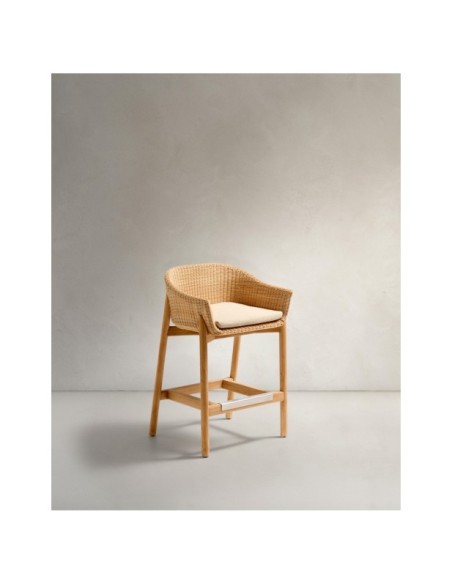 Taburete Galea de madera maciza de teca y ratán sintético 75 cm FSC 100% - Kave Home