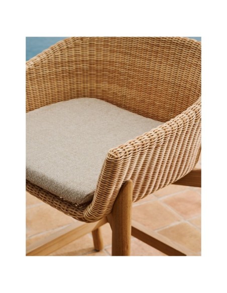 Taburete Galea de madera maciza de teca y ratán sintético 75 cm FSC 100% - Kave Home