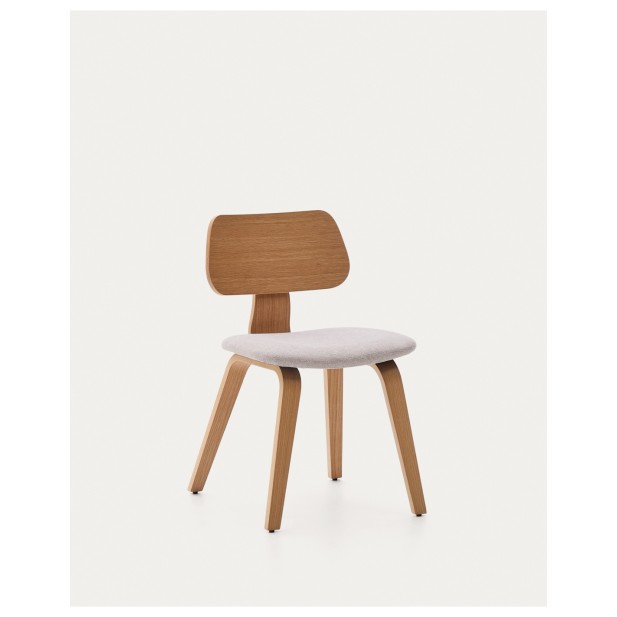 Silla Gena chenilla beige estructura de chapa de roble y madera de caucho - Kave Home