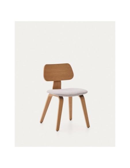 Silla Gena chenilla beige estructura de chapa de roble y madera de caucho - Kave Home