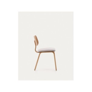 Silla Gena chenilla beige estructura de chapa de roble y... 2