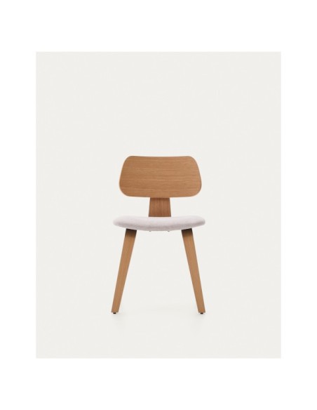 Silla Gena chenilla beige estructura de chapa de roble y madera de caucho - Kave Home