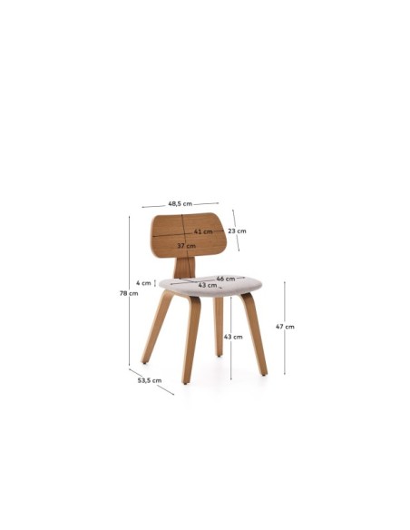 Silla Gena chenilla beige estructura de chapa de roble y madera de caucho - Kave Home