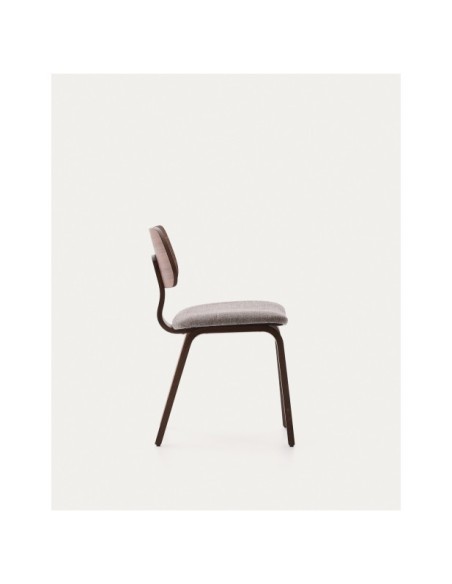 Silla Gena chenilla beige estructura de chapa de nogal y madera de caucho - Kave Home