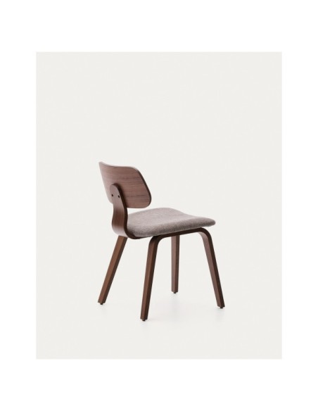 Silla Gena chenilla beige estructura de chapa de nogal y madera de caucho - Kave Home