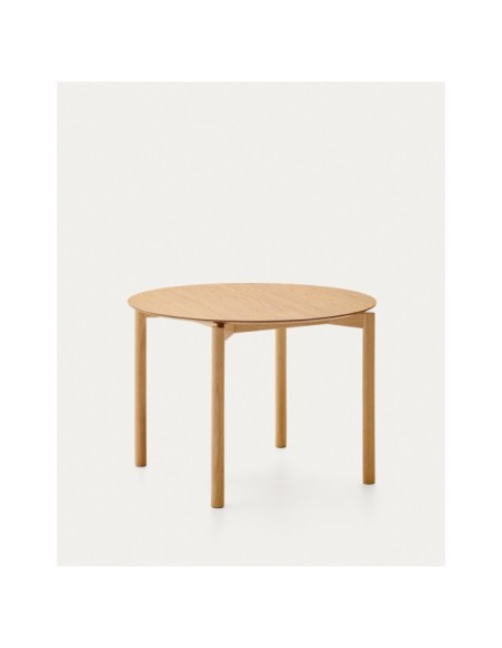 Mesa redonda Indara de chapa de fresno y madera maciza de caucho con acabado tono natural Ø110cm - Kave Home
