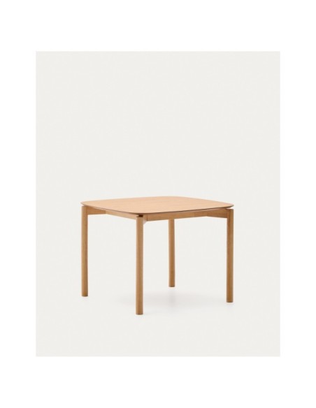 Mesa cuadrada Indara de chapa de fresno y madera maciza de caucho con acabado tono natural 100 x 100 cm - Kave Home