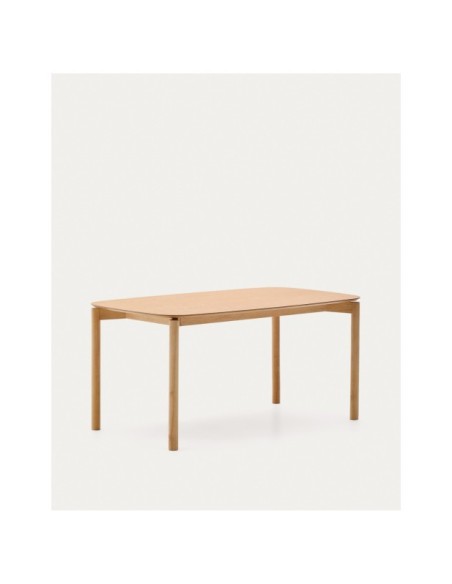 Mesa Indara de chapa de fresno y madera maciza de caucho con acabado tono natural 160 x 90 cm - Kave Home