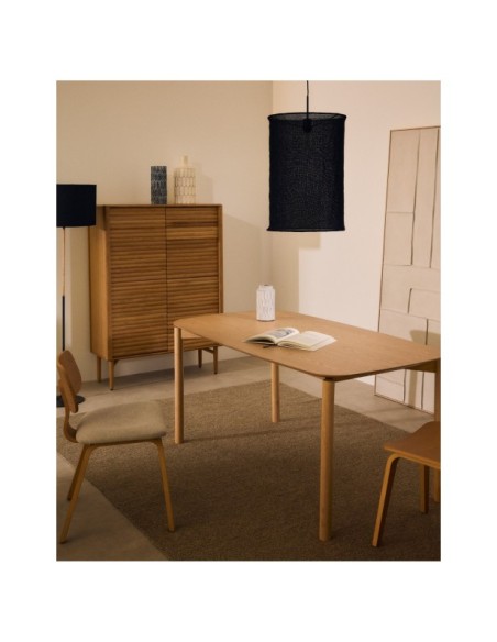 Mesa Indara de chapa de fresno y madera maciza de caucho con acabado tono natural 160 x 90 cm - Kave Home