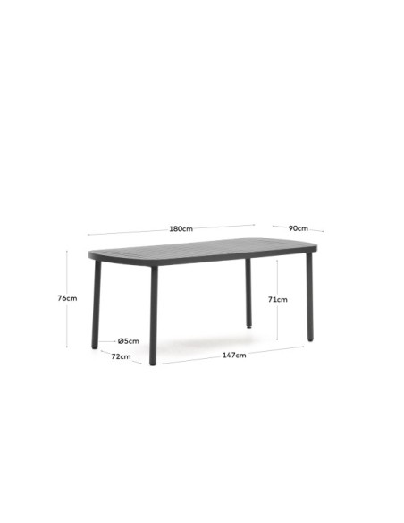 Mesa de exterior Joncols de aluminio con acabado pintado gris 180 x 90 cm - Kave Home