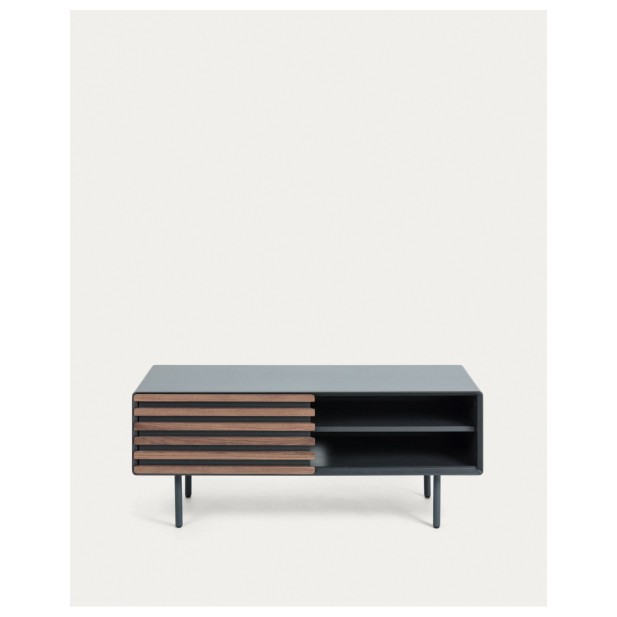 Mueble TV Kesia 1 puerta chapa de nogal lacado negro y acero acabado negro 120 x 48,5 cm - Kave Home