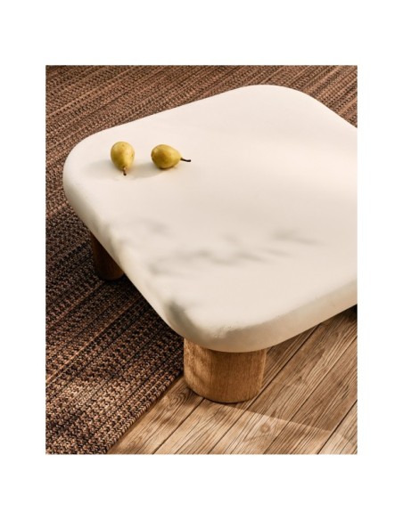 Mesa de centro Labra de cemento y madera de acacia 80 x 80 cm - Kave Home