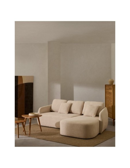 Sofá cama Laira 3 plazas de chenilla con chaise longue derecha crudo 246 cm FSC Mix Credit - Kave Home