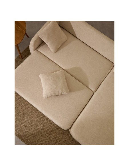 Sofá cama Laira 3 plazas de chenilla con chaise longue derecha crudo 246 cm FSC Mix Credit - Kave Home