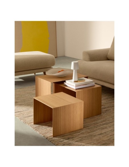Set Litto de 3 mesas nido de chapa de roble 60 x 40 / 51 x 36 / 42 x 31 cm - Kave Home