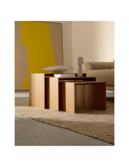Set Litto de 3 mesas nido de chapa de roble 60 x 40 / 51 x 36 / 42 x 31 cm - Kave Home