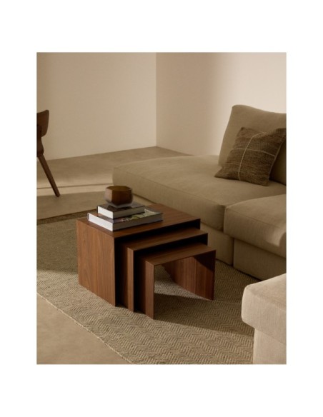 Set Litto de 3 mesas nido de chapa de nogal 60 x 40 / 51 x 36 / 42 x 31 cm - Kave Home