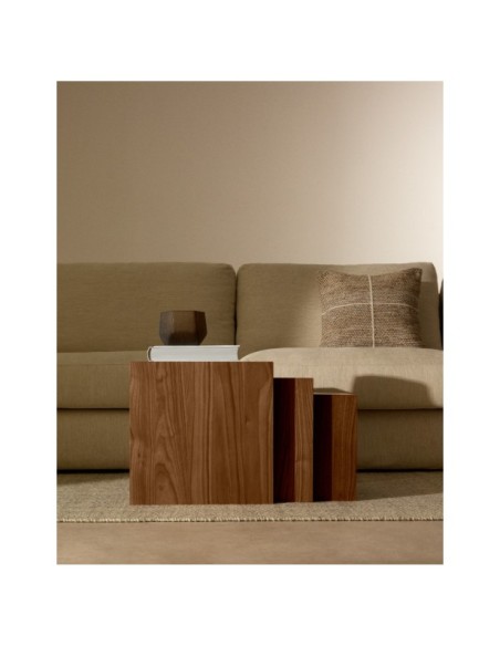 Set Litto de 3 mesas nido de chapa de nogal 60 x 40 / 51 x 36 / 42 x 31 cm - Kave Home