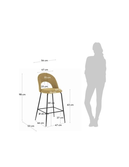 Taburete Mahalia mostaza y acero con acabado negro altura 63 cm FSC 100% - Kave Home