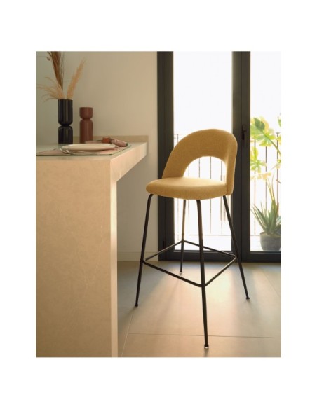 Taburete Mahalia mostaza y acero con acabado negro altura 63 cm FSC 100% - Kave Home