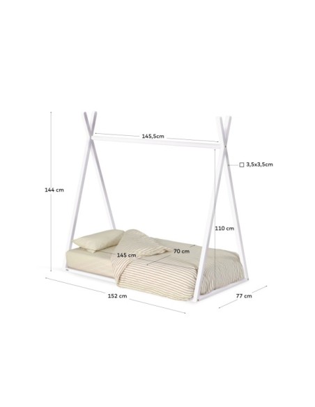 Cama tipi Maralis de madera maciza de haya con acabado blanco para colchón de 70 x 140 cm - Kave Home