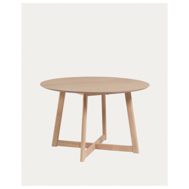 Mesa extensible redonda Maryse 70 (120) x 75 cm chapa de roble patas madera maciza caucho - Kave Home
