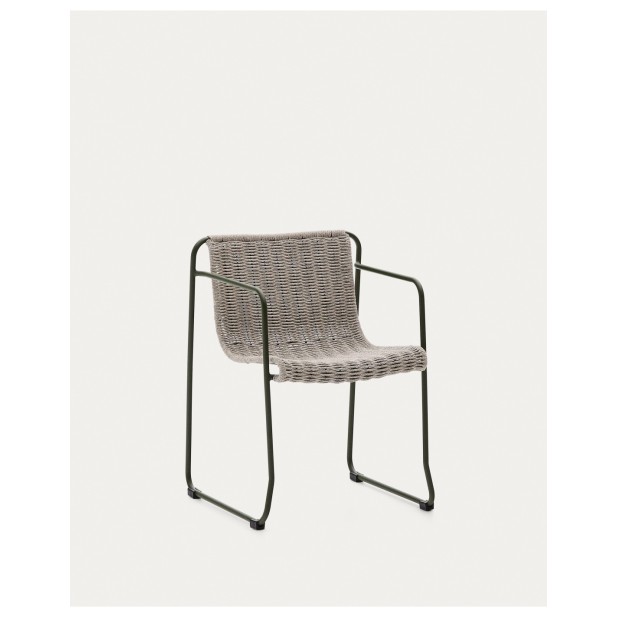 Silla apilable Maurina de acero galvanizado verde y cuerda crudo y gris - Kave Home