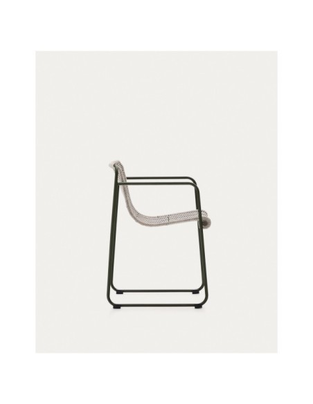 Silla apilable Maurina de acero galvanizado verde y cuerda crudo y gris - Kave Home