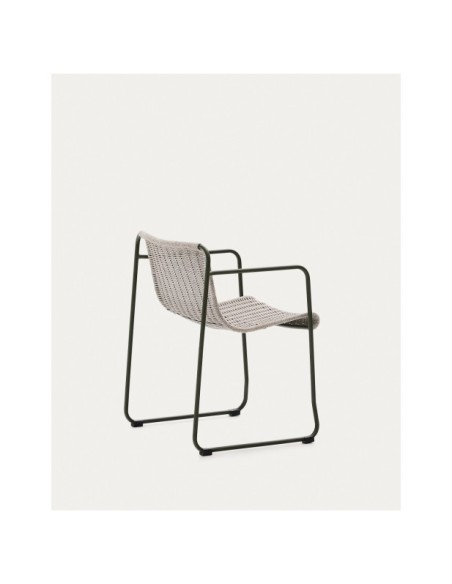 Silla apilable Maurina de acero galvanizado verde y cuerda crudo y gris - Kave Home