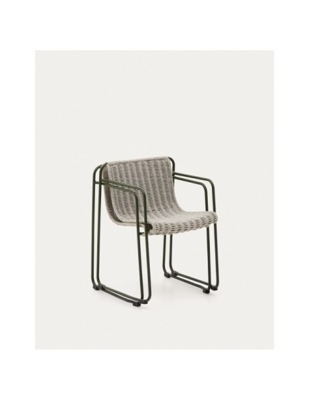 Silla apilable Maurina de acero galvanizado verde y cuerda crudo y gris - Kave Home