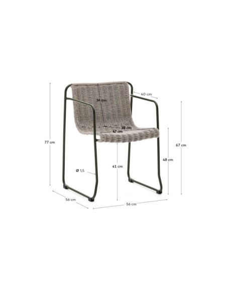 Silla apilable Maurina de acero galvanizado verde y cuerda crudo y gris - Kave Home